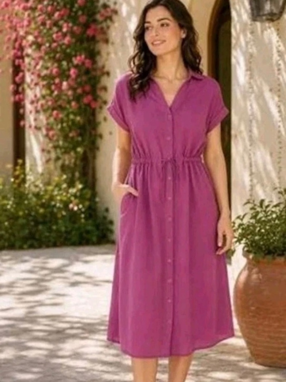 NEW Jewel Badgley Mischka Linen Blend Midi Shirt Dress - Size XL